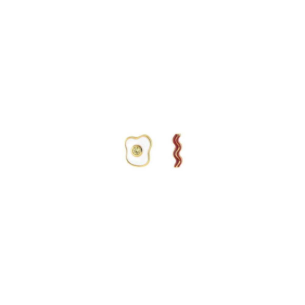 NEW KRIS NATIONS women's bacon and egg enamel stud earrings in multicolor